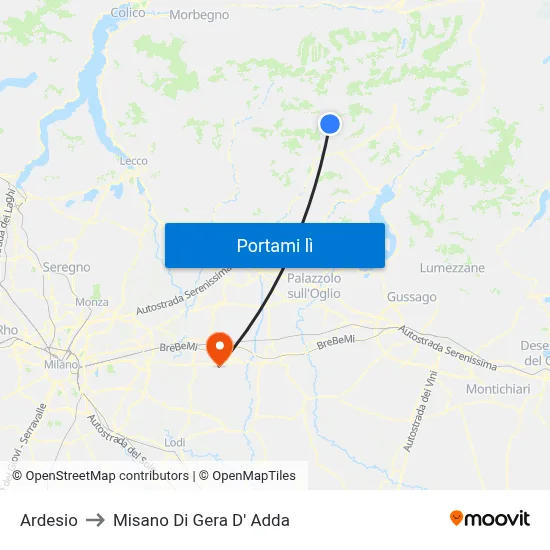 Ardesio to Misano Di Gera D' Adda map
