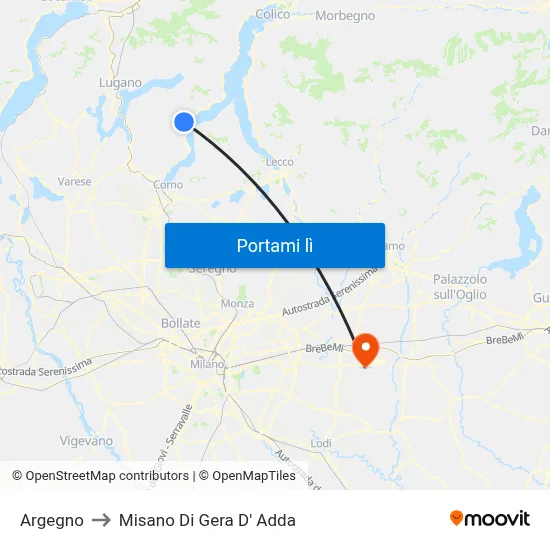 Argegno to Misano Di Gera D' Adda map