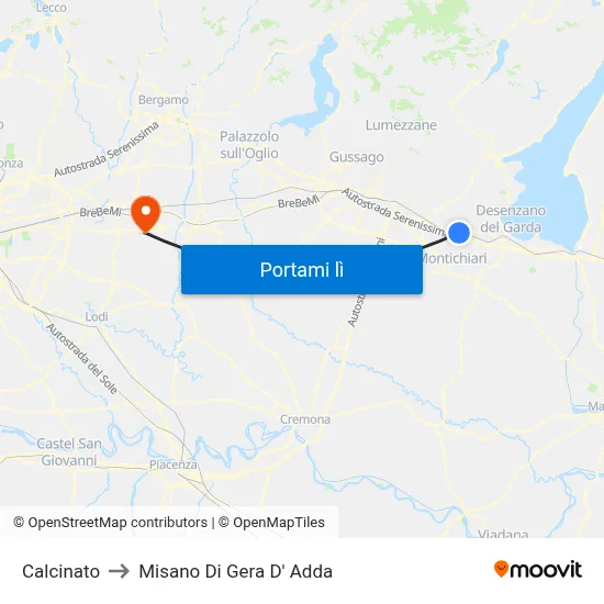 Calcinato to Misano Di Gera D' Adda map