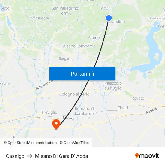 Casnigo to Misano Di Gera D' Adda map