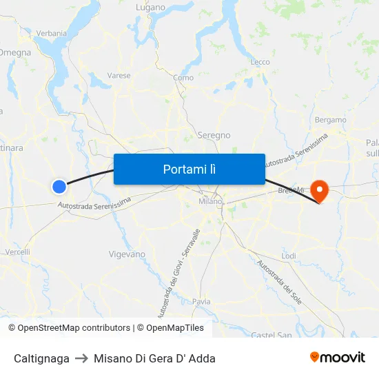 Caltignaga to Misano Di Gera D' Adda map
