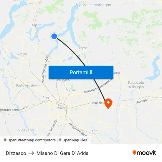 Dizzasco to Misano Di Gera D' Adda map