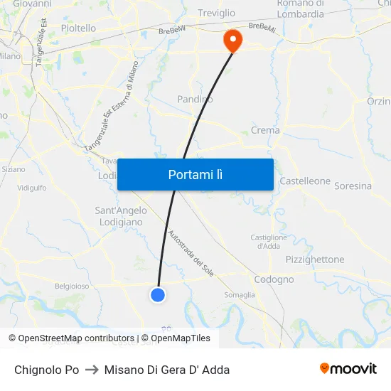 Chignolo Po to Misano Di Gera D' Adda map