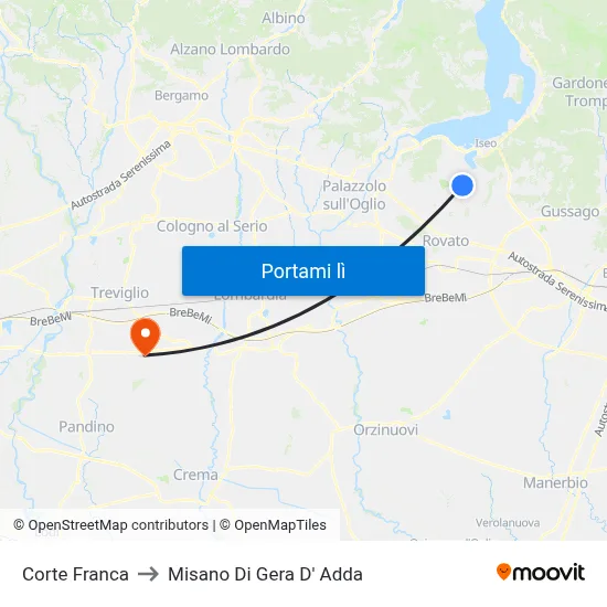 Corte Franca to Misano Di Gera D' Adda map