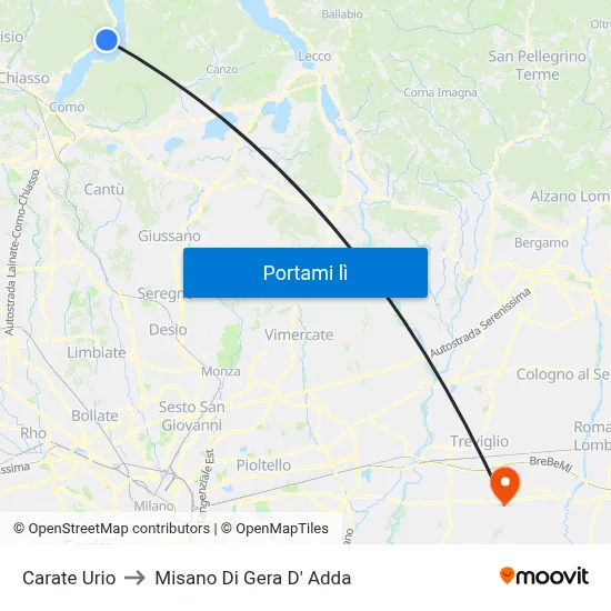 Carate Urio to Misano Di Gera D' Adda map