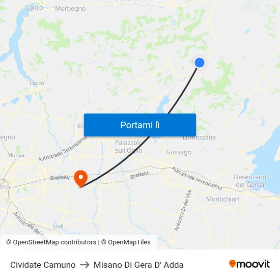 Cividate Camuno to Misano Di Gera D' Adda map