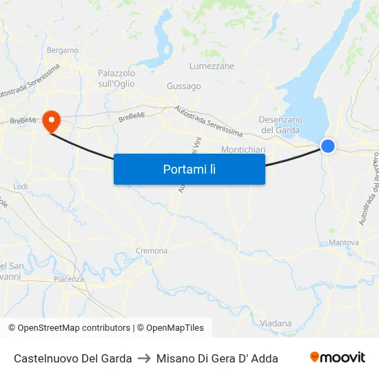 Castelnuovo Del Garda to Misano Di Gera D' Adda map