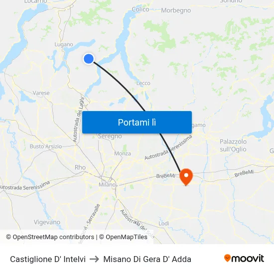 Castiglione D' Intelvi to Misano Di Gera D' Adda map