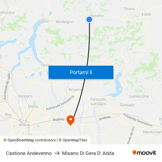 Castione Andevenno to Misano Di Gera D' Adda map