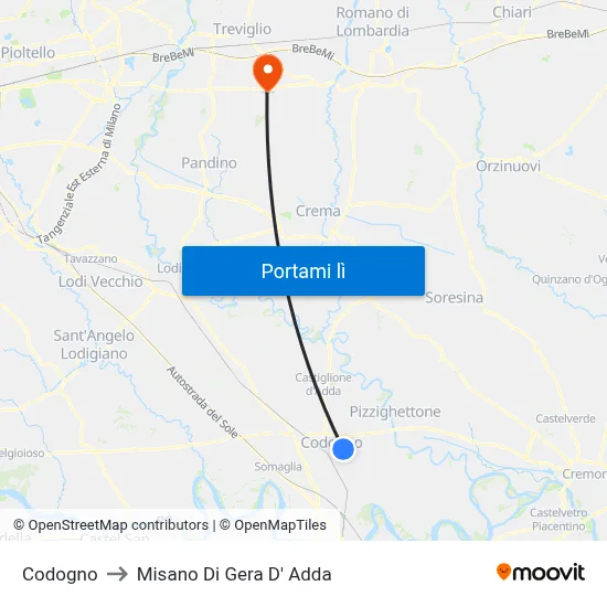 Codogno to Misano Di Gera D' Adda map