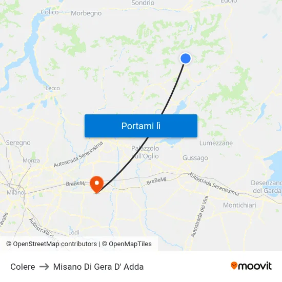 Colere to Misano Di Gera D' Adda map