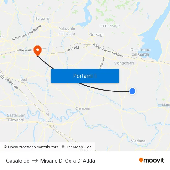 Casaloldo to Misano Di Gera D' Adda map