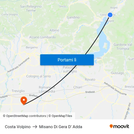 Costa Volpino to Misano Di Gera D' Adda map