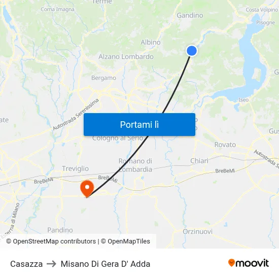 Casazza to Misano Di Gera D' Adda map