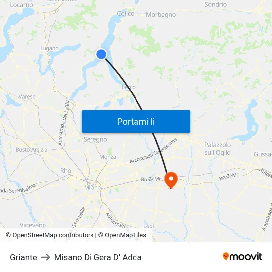 Griante to Misano Di Gera D' Adda map
