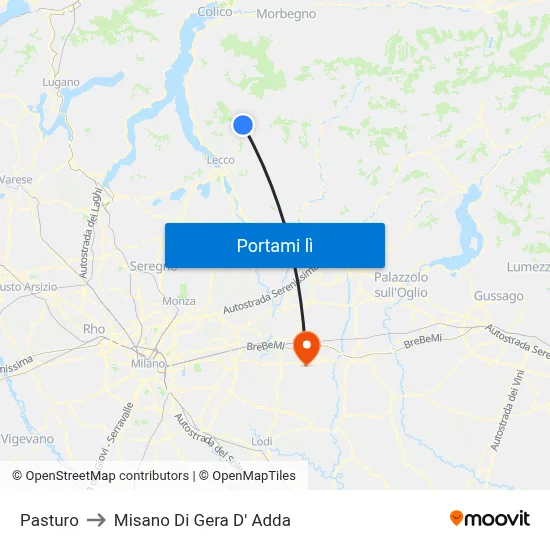 Pasturo to Misano Di Gera D' Adda map