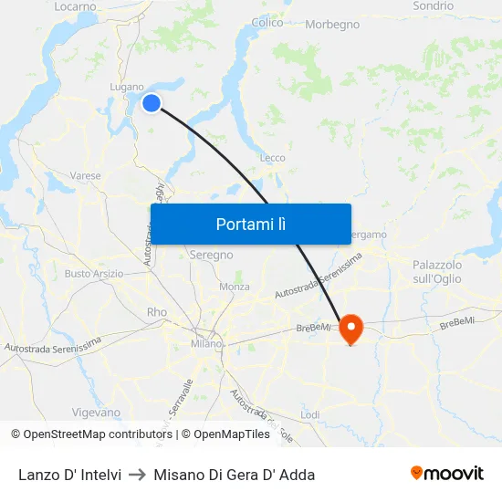 Lanzo D' Intelvi to Misano Di Gera D' Adda map