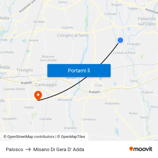 Palosco to Misano Di Gera D' Adda map