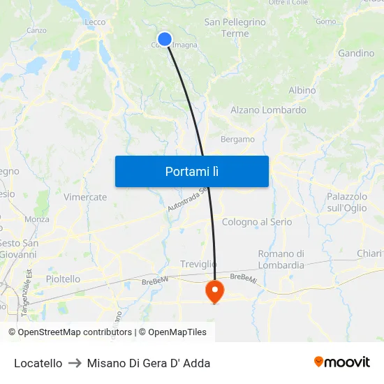 Locatello to Misano Di Gera D' Adda map