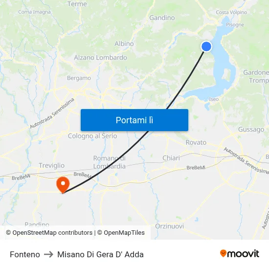 Fonteno to Misano Di Gera D' Adda map