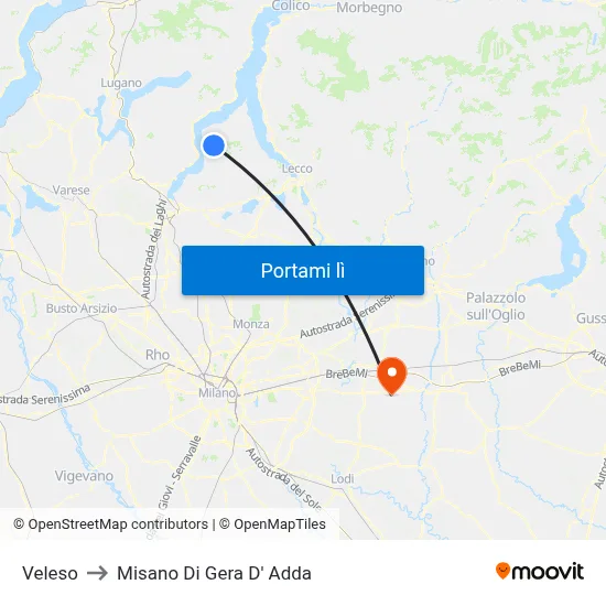 Veleso to Misano Di Gera D' Adda map