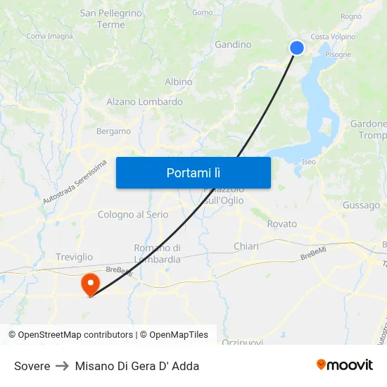 Sovere to Misano Di Gera D' Adda map