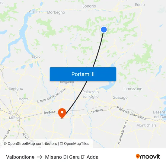 Valbondione to Misano Di Gera D' Adda map
