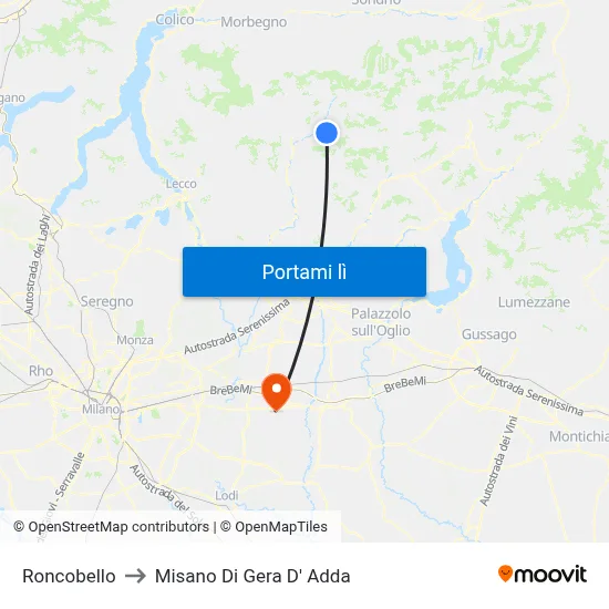 Roncobello to Misano Di Gera D' Adda map