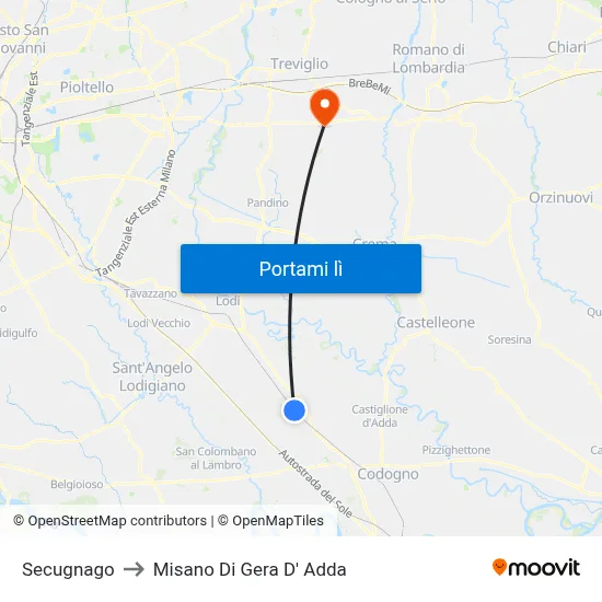 Secugnago to Misano Di Gera D' Adda map