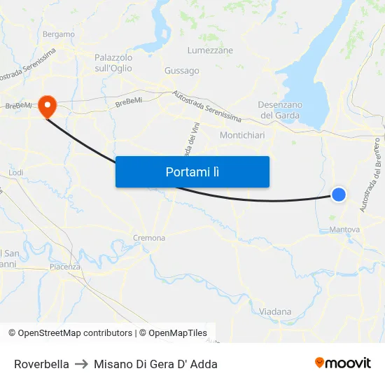 Roverbella to Misano Di Gera D' Adda map