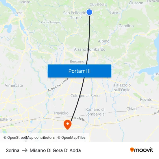 Serina to Misano Di Gera D' Adda map