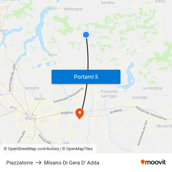 Piazzatorre to Misano Di Gera D' Adda map