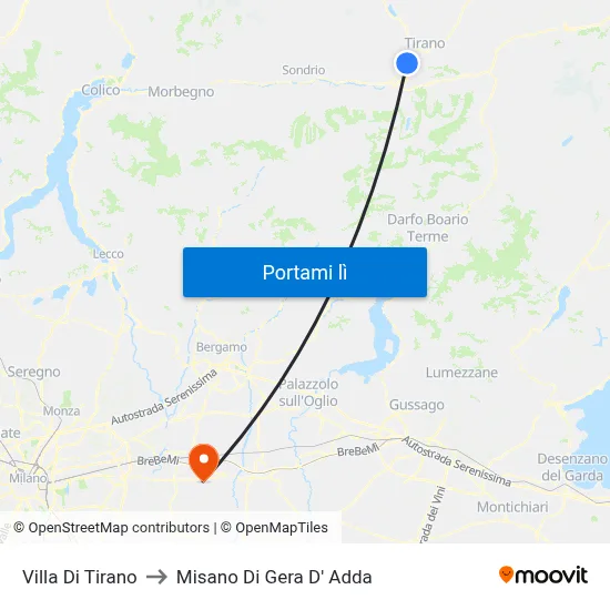 Villa Di Tirano to Misano Di Gera D' Adda map
