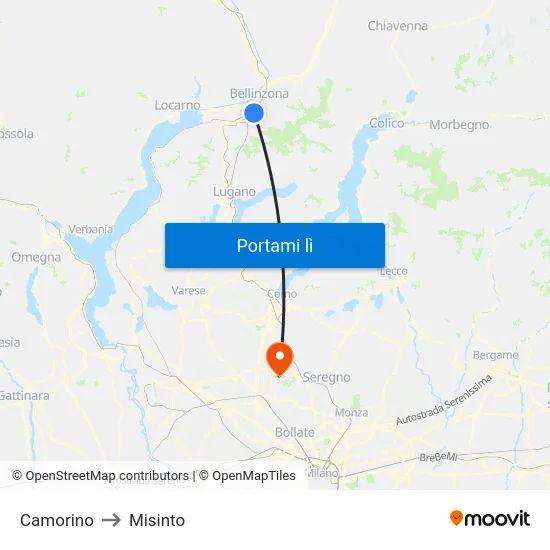 Camorino to Misinto map