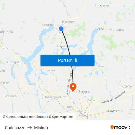 Cadenazzo to Misinto map