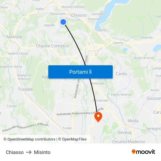 Chiasso to Misinto map