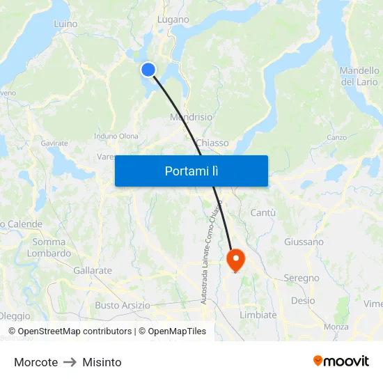 Morcote to Misinto map