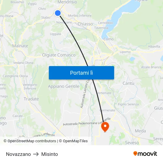Novazzano to Misinto map