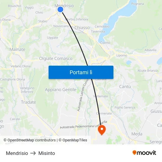 Mendrisio to Misinto map