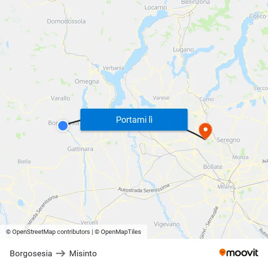 Borgosesia to Misinto map