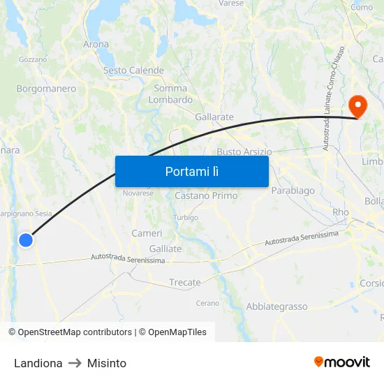Landiona to Misinto map