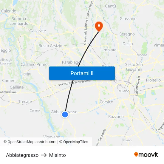 Abbiategrasso to Misinto map