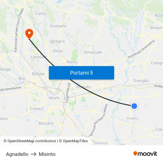 Agnadello to Misinto map