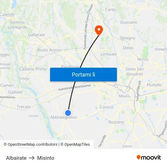 Albairate to Misinto map