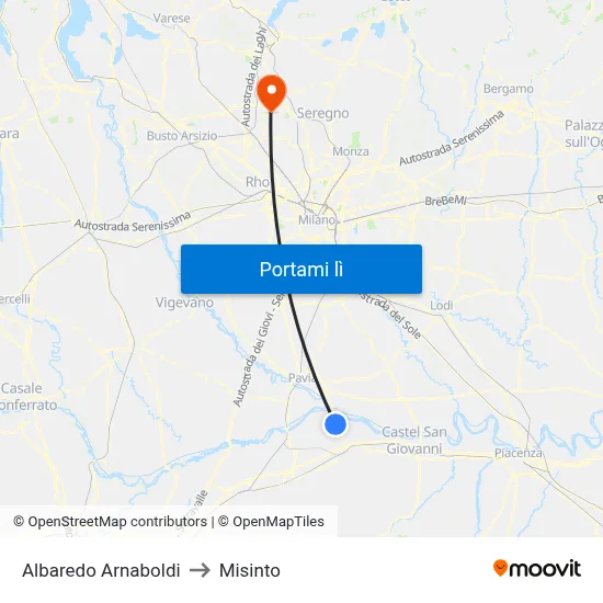 Albaredo Arnaboldi to Misinto map