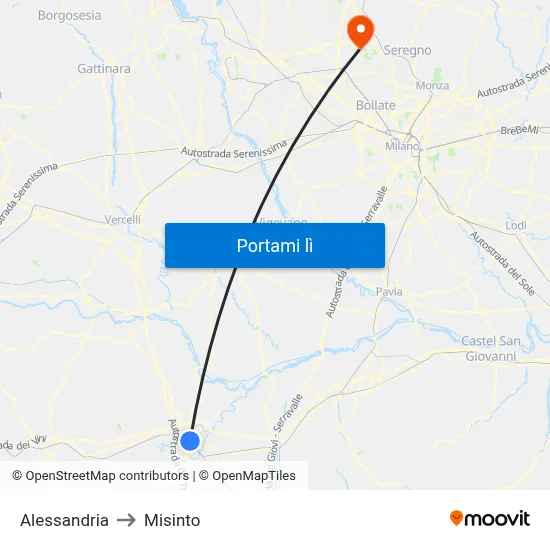 Alessandria to Misinto map