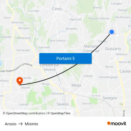 Arosio to Misinto map
