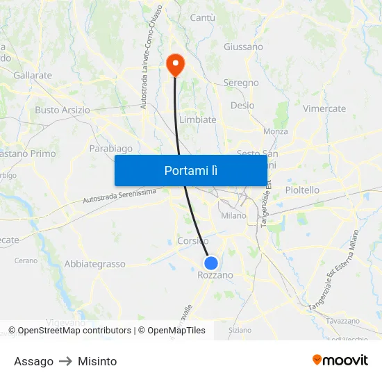 Assago to Misinto map