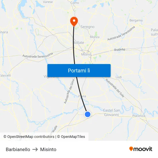 Barbianello to Misinto map