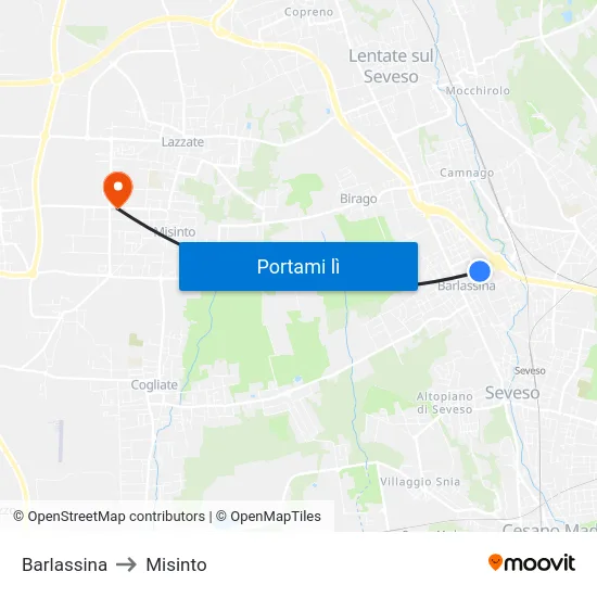 Barlassina to Misinto map